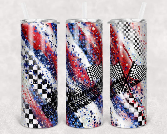 Races America Drink- 20oz or 30oz Skinny Tumblers w/ Lid and Metal Straw