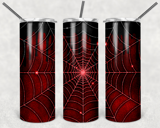 Red Spider Web - spooky -Halloween - 20 or 30oz Skinny Tumblers w/ Lid and Metal Straw