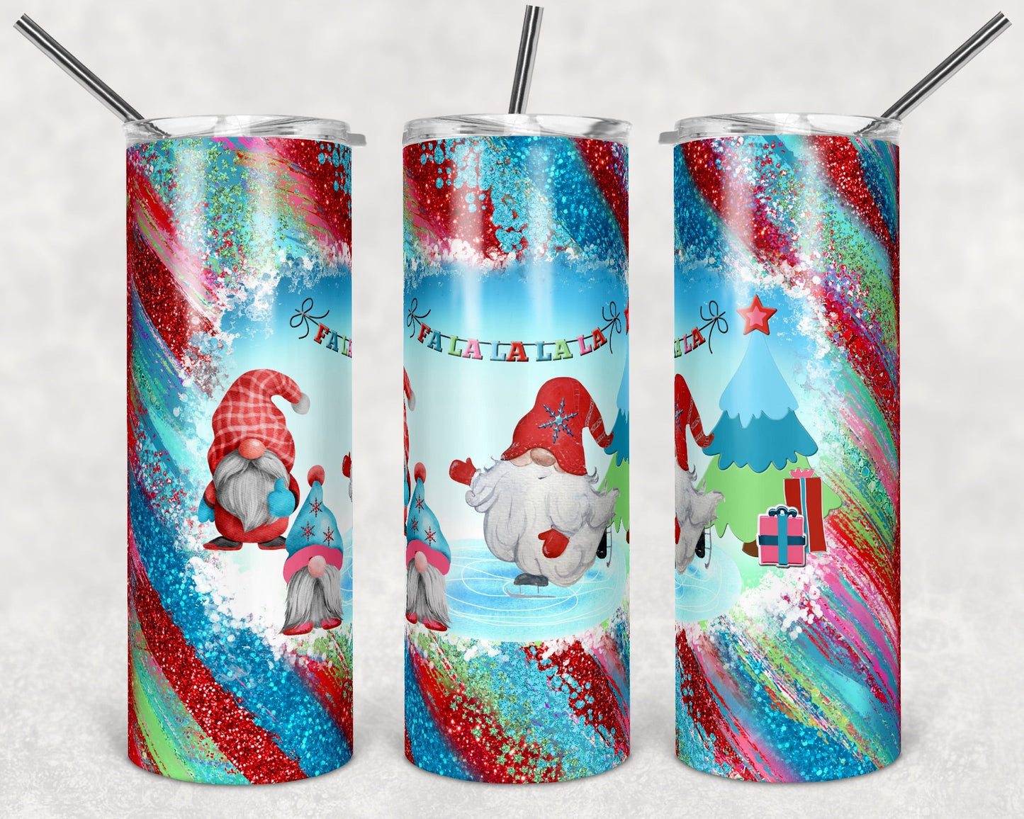 Glittery Santa - 20oz or 30oz Skinny Tumblers w/ Lid and Metal Straw