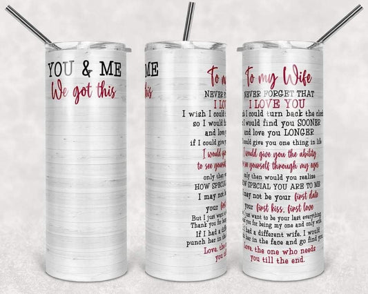 You & Me - 20 oz or 30oz Skinny Tumblers w/ Lid and Metal Straw