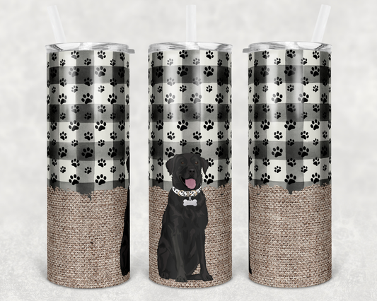 Black Lab Dog Burlap - 20oz or 30oz Skinny Tumblers w/ Lid and Metal Straw