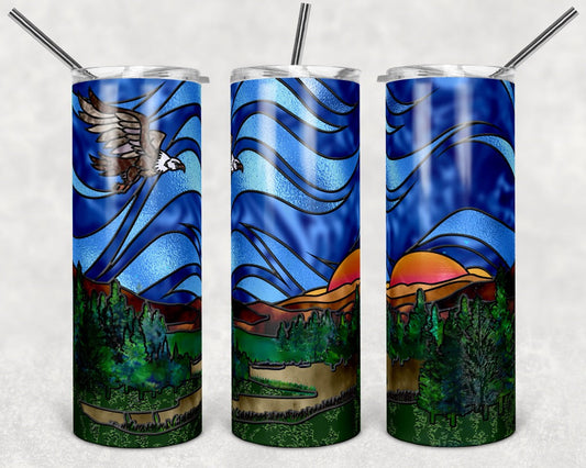 Stained Glass Eagle- 20 oz or 30oz Skinny Tumblers w/ Lid and Metal Straw