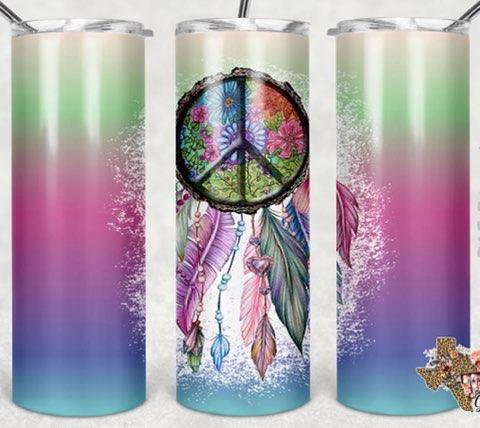 Dream Catcher Peace Sign - 20oz or 30oz Skinny Tumblers w/ Lid and Metal Straw