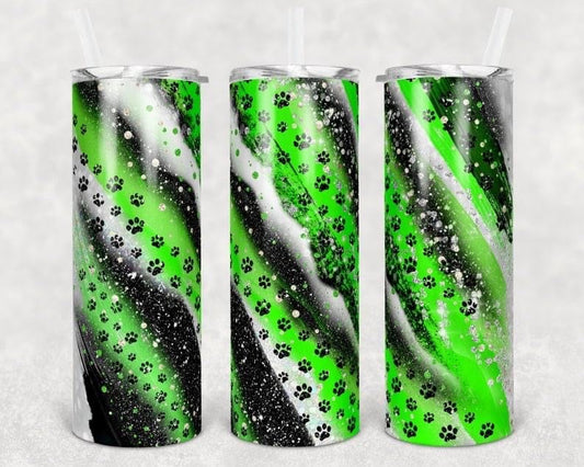 Green Glitter Puppy Print- 20 or 30oz Skinny Tumblers w/ Lid and Metal Straw