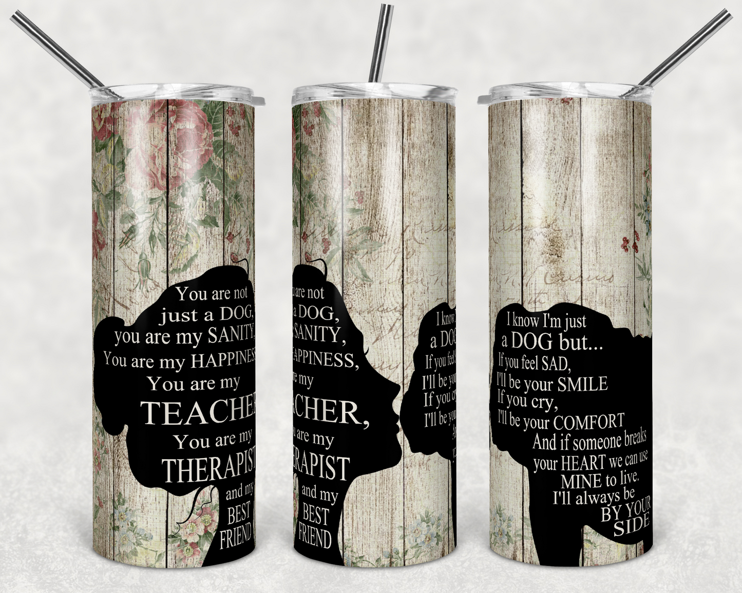 Girl , Book , bulldog Animal- 20oz or 30oz Skinny Tumblers w/ Lid and Metal Straw