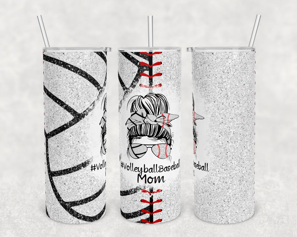 Volleyball & Baseball Mom- 20 oz or 30oz Skinny Tumblers w/ Lid and Metal Straw