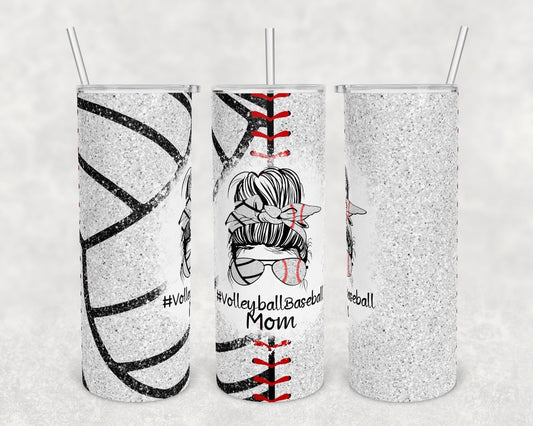 Volleyball & Baseball Mom- 20 oz or 30oz Skinny Tumblers w/ Lid and Metal Straw