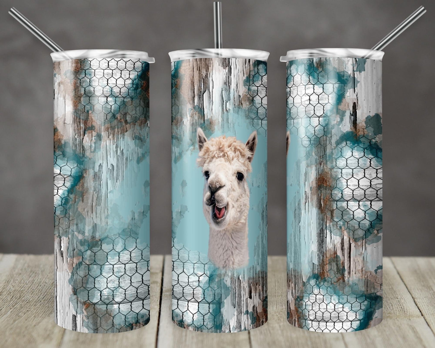 Llama Whitewood Honeycomb-  20oz or 30oz Skinny Tumblers w/ Lid and Metal Straw