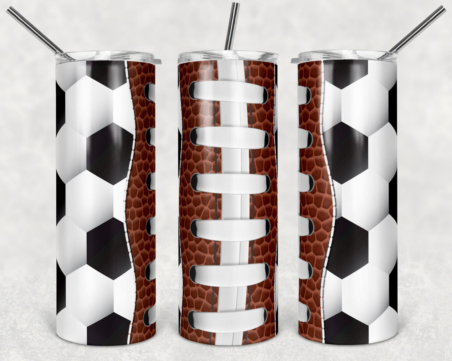 Football  and Soccer Sports - 20 oz or 30oz Skinny Tumblers w/ Lid and Metal Straw