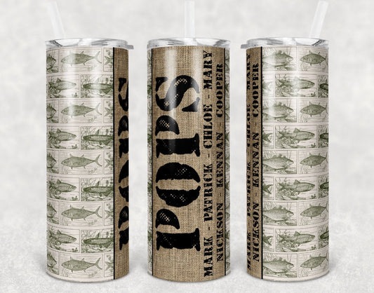 Pops Fish - 20 oz Skinny Tumblers w/ Lid and Metal Straw