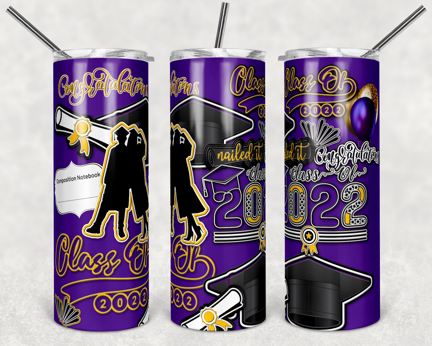 Grad, Graduation , Senior 2022 - 20oz or 30oz Skinny Tumblers w/ Lid and Metal Straw