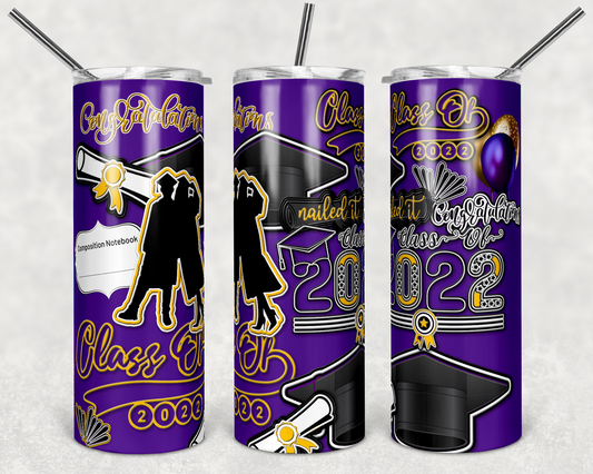 Grad, Graduation , Senior 2022 - 20oz or 30oz Skinny Tumblers w/ Lid and Metal Straw