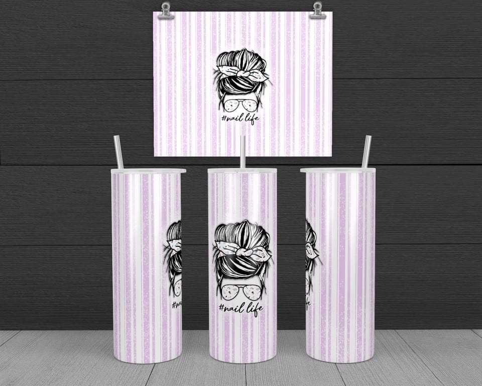 Nail Life - 20 oz or 30oz Skinny Tumblers w/ Lid and Metal Straw
