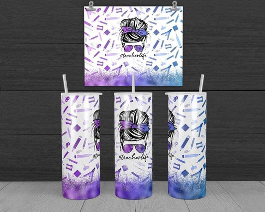 Teacher Life - 20 oz or 30oz Skinny Tumblers w/ Lid and Metal Straw