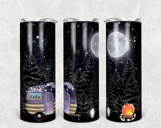 Striped Camper Moonlight  - 20oz or 30oz Skinny Tumblers w/ Lid and Metal Straw