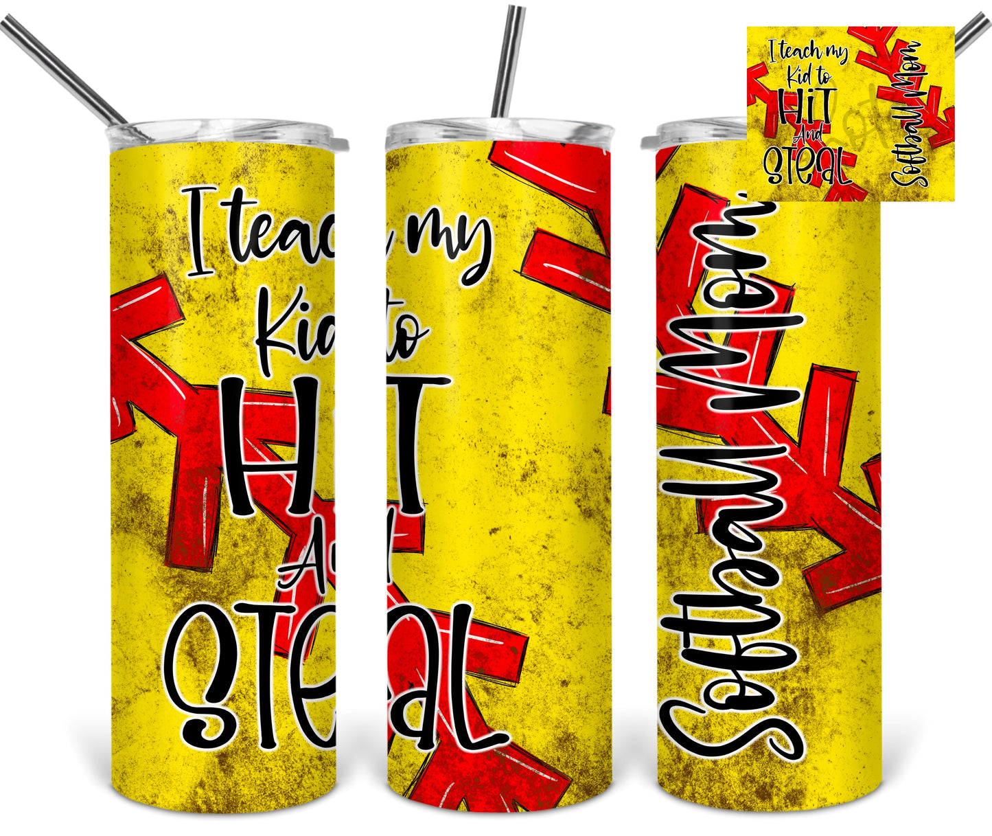 Softball  - 20oz or 30oz Skinny Tumblers w/ Lid and Metal Straw