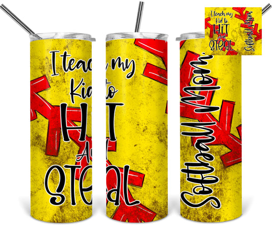 Softball  - 20oz or 30oz Skinny Tumblers w/ Lid and Metal Straw