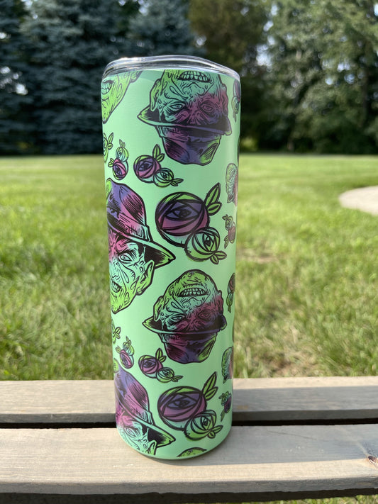 Glow in the Dark Freddy Kruger  -  20oz  Skinny Tumblers w/ Lid and Metal Straw