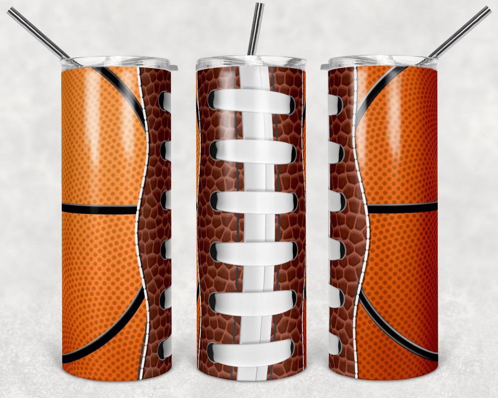 Football Basketball - 20oz or 30oz Skinny Tumblers w/ Lid and Metal Straw