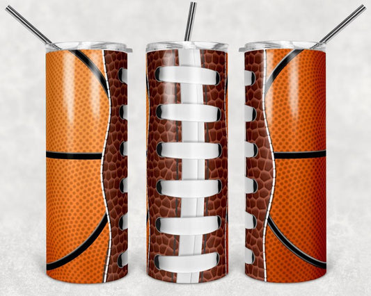 Football Basketball - 20oz or 30oz Skinny Tumblers w/ Lid and Metal Straw