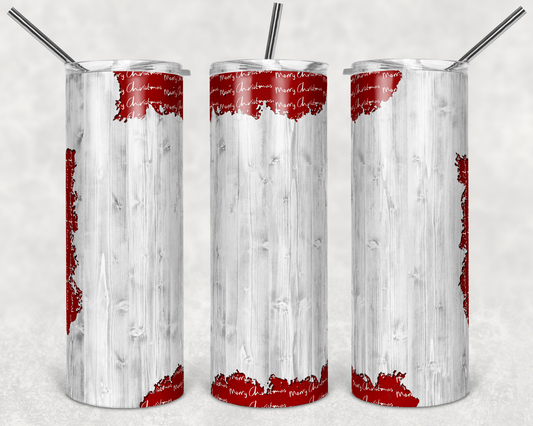 Red and White Wood- 20 oz or 30oz Skinny Tumblers w/ Lid and Metal Straw