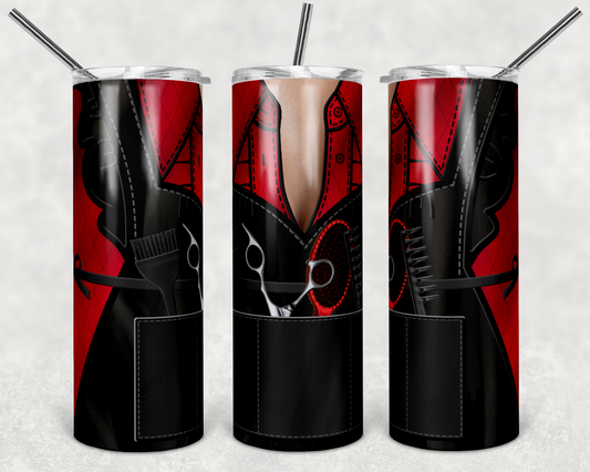 Dark Red Plain Hair Apron - 20oz or 30oz Skinny Tumblers w/ Lid and Metal Straw