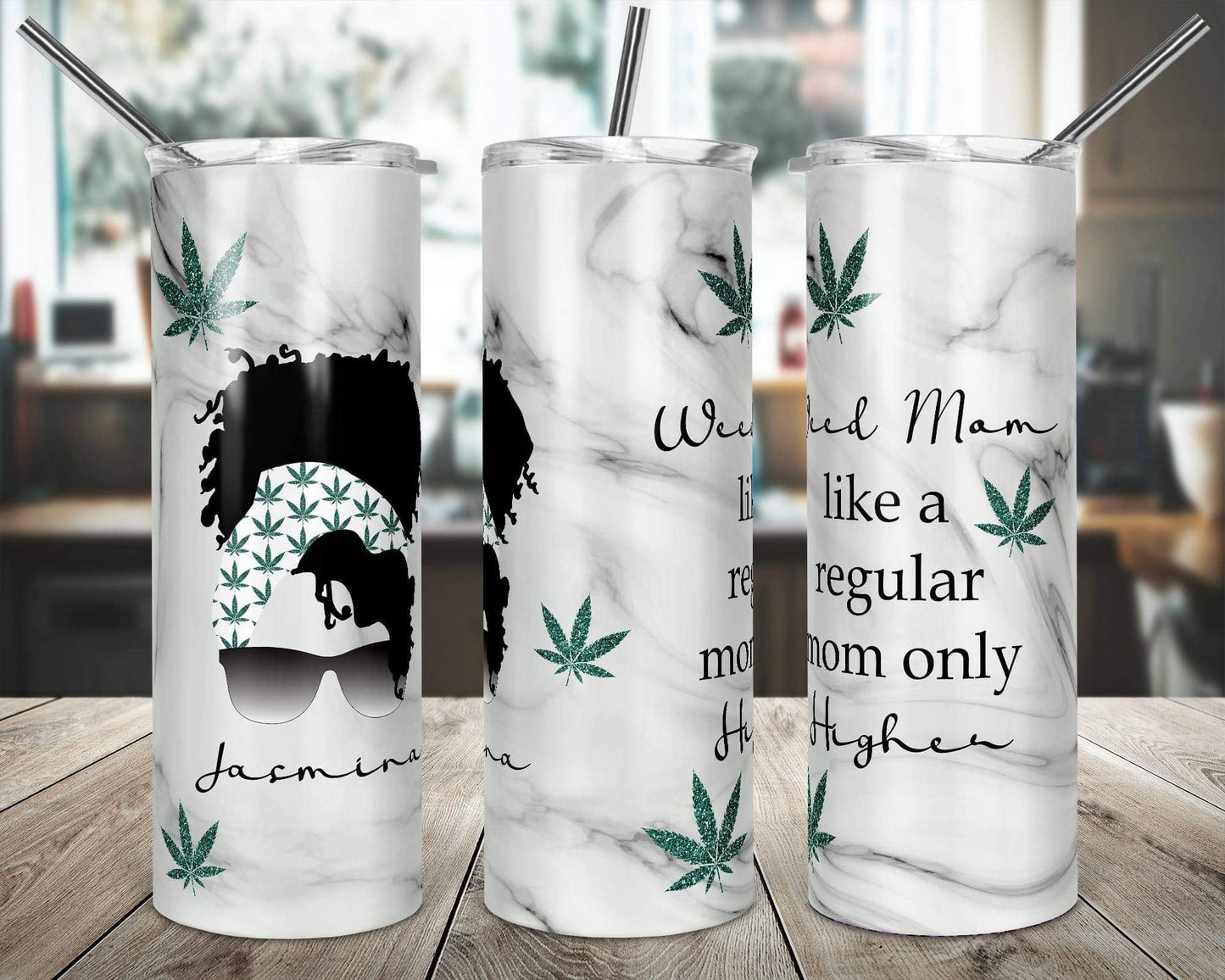 Higher Mom Mary J- 20oz or 30oz Skinny Tumblers w/ Lid and Metal Straw