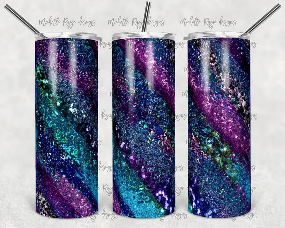 Glitter Effects- 20 oz or 30oz Skinny Tumblers w/ Lid and Metal Straw