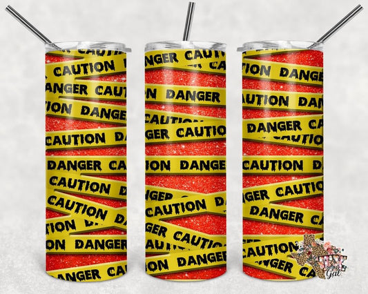 Caution Tape- 20 oz or 30oz Skinny Tumblers w/ Lid and Metal Straw