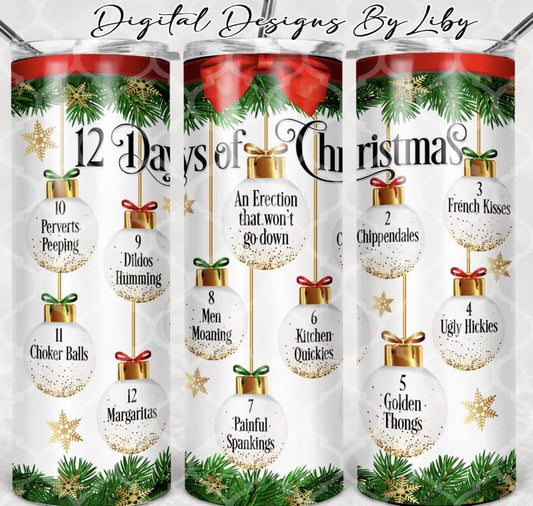 12 Days Of Christmas - 20oz or 30oz Skinny Tumblers w/ Lid and Metal Straw