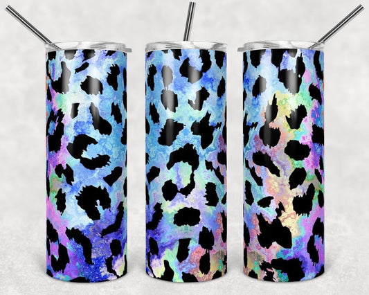 Rainbow Cheetah- 20 or 30oz Skinny Tumblers w/ Lid and Metal Straw