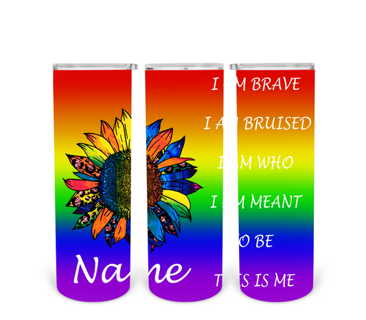 Rainbow Flower Name- 20oz or 30oz Skinny Tumblers w/ Lid and Metal Straw