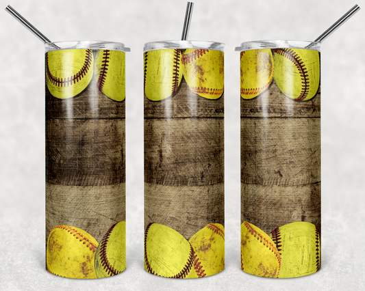 Softball , Sports - 20oz or 30oz Skinny Tumblers w/ Lid and Metal Straw