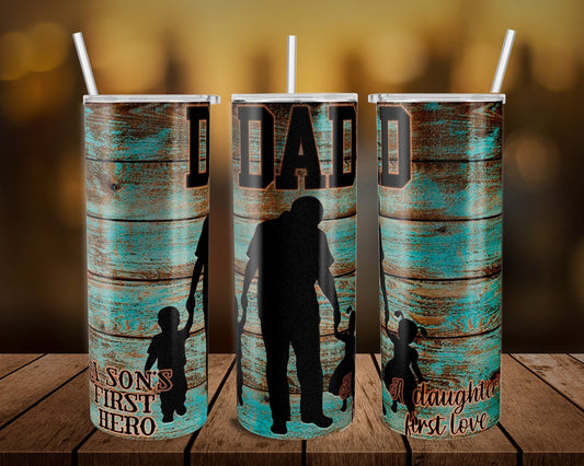 Orange Black & Teal Dad- 20 oz or 30oz Skinny Tumblers w/ Lid and Metal Straw