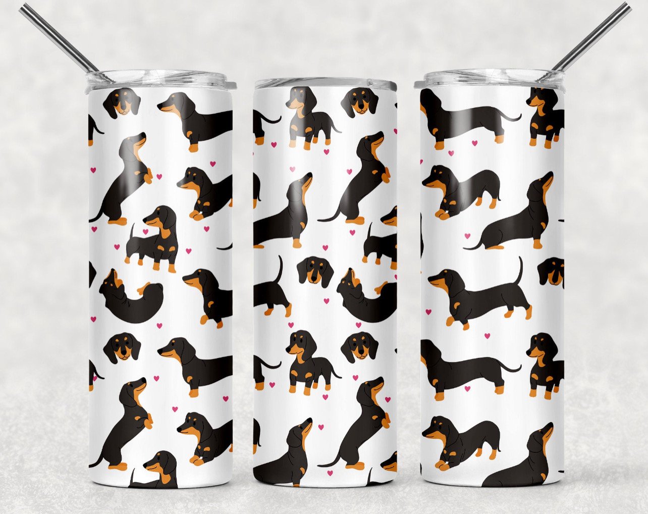 Wiener Dog - 20 oz or 30oz Skinny Tumblers w/ Lid and Metal Straw