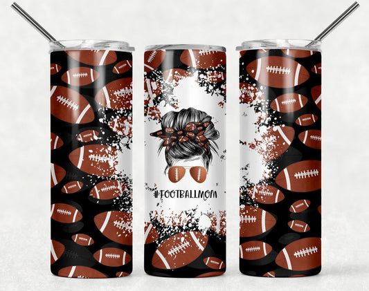 Football Mom- 20oz or 30oz Skinny Tumblers w/ Lid and Metal Straw