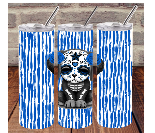 Sugar Skull  Dog -  20oz or 30oz Skinny Tumblers w/ Lid and Metal Straw