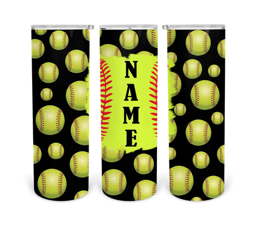 Softball Custom Name- 20oz or 30oz Skinny Tumblers w/ Lid and Metal Straw