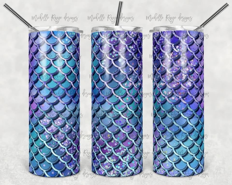 Mermaid Effects- 20 oz or 30oz Skinny Tumblers w/ Lid and Metal Straw