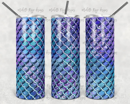Mermaid Effects- 20 oz or 30oz Skinny Tumblers w/ Lid and Metal Straw