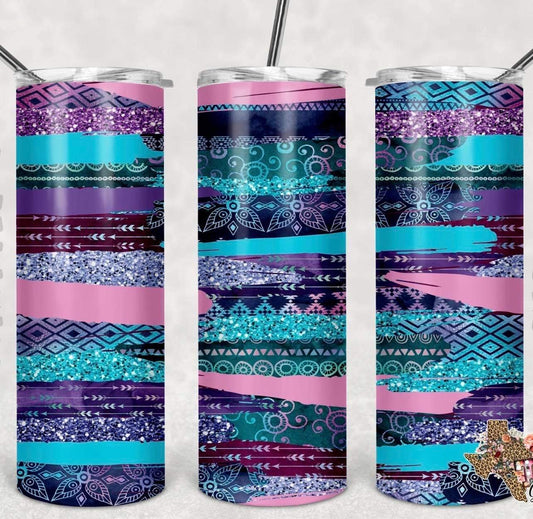 Teal Pink & Purple Stripes- 20 oz or 30oz Skinny Tumblers w/ Lid and Metal Straw