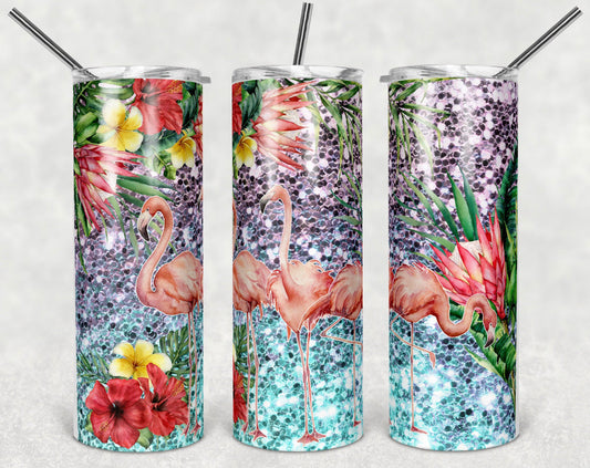 Pink Flamingo Animal -20 oz or 30oz Skinny Tumblers w/ Lid and Metal Straw