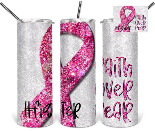 Breast Cancer- 20 oz Skinny Tumblers w/ Lid and Metal Straw