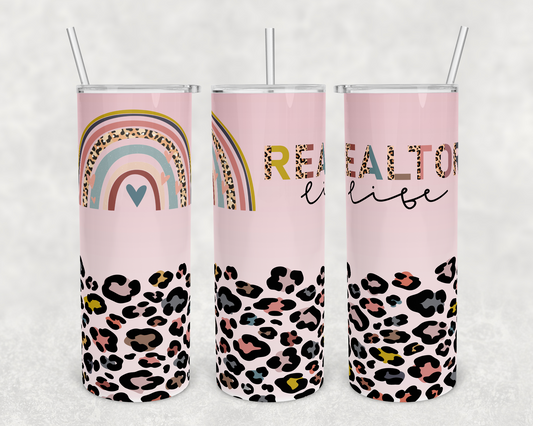 Realtor , Leopard, Rainbow - 20oz or 30oz Skinny Tumblers w/ Lid and Metal Straw