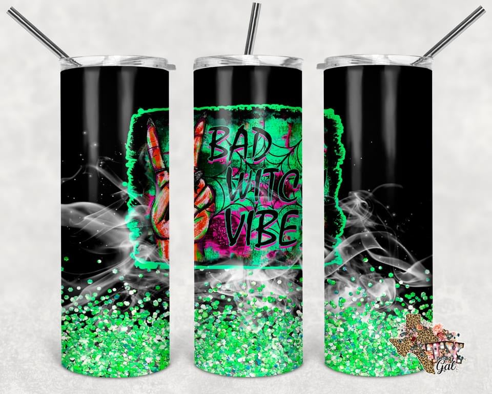 Bad Witch Vibe - 20 oz or 30oz Skinny Tumblers w/ Lid and Metal Straw
