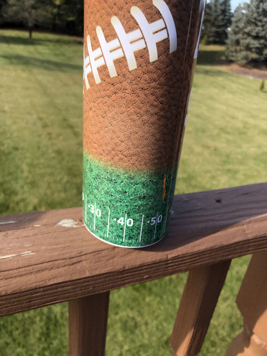 Football Field and Ball - 20oz Skinny Tumbler w/Lid and Metal Straw