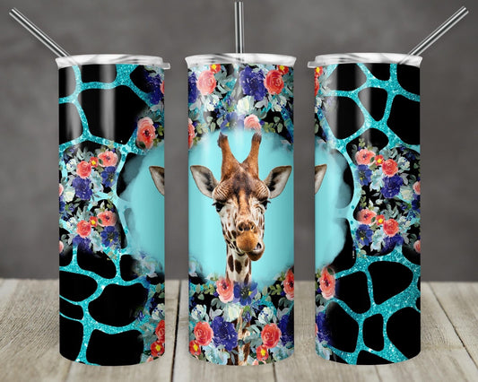 Teal Giraffe  - 20oz or 30oz Skinny Tumblers w/ Lid and Metal Straw