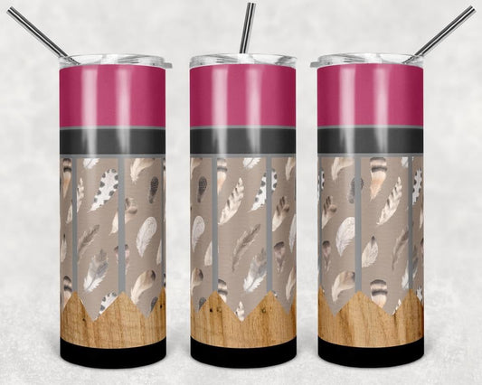 Feathers Pink Stripe Special Effects - 20 oz or 30oz Skinny Tumblers w/ Lid and Metal Straw