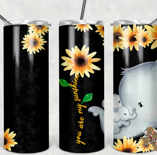 You are my Sunshine Elephant- 20oz or 30oz Skinny Tumblers w/ Lid and Metal Straw