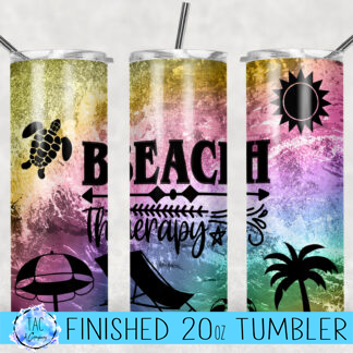 Beach Therapy - 20 oz or 30oz Skinny Tumblers w/ Lid and Metal Straw